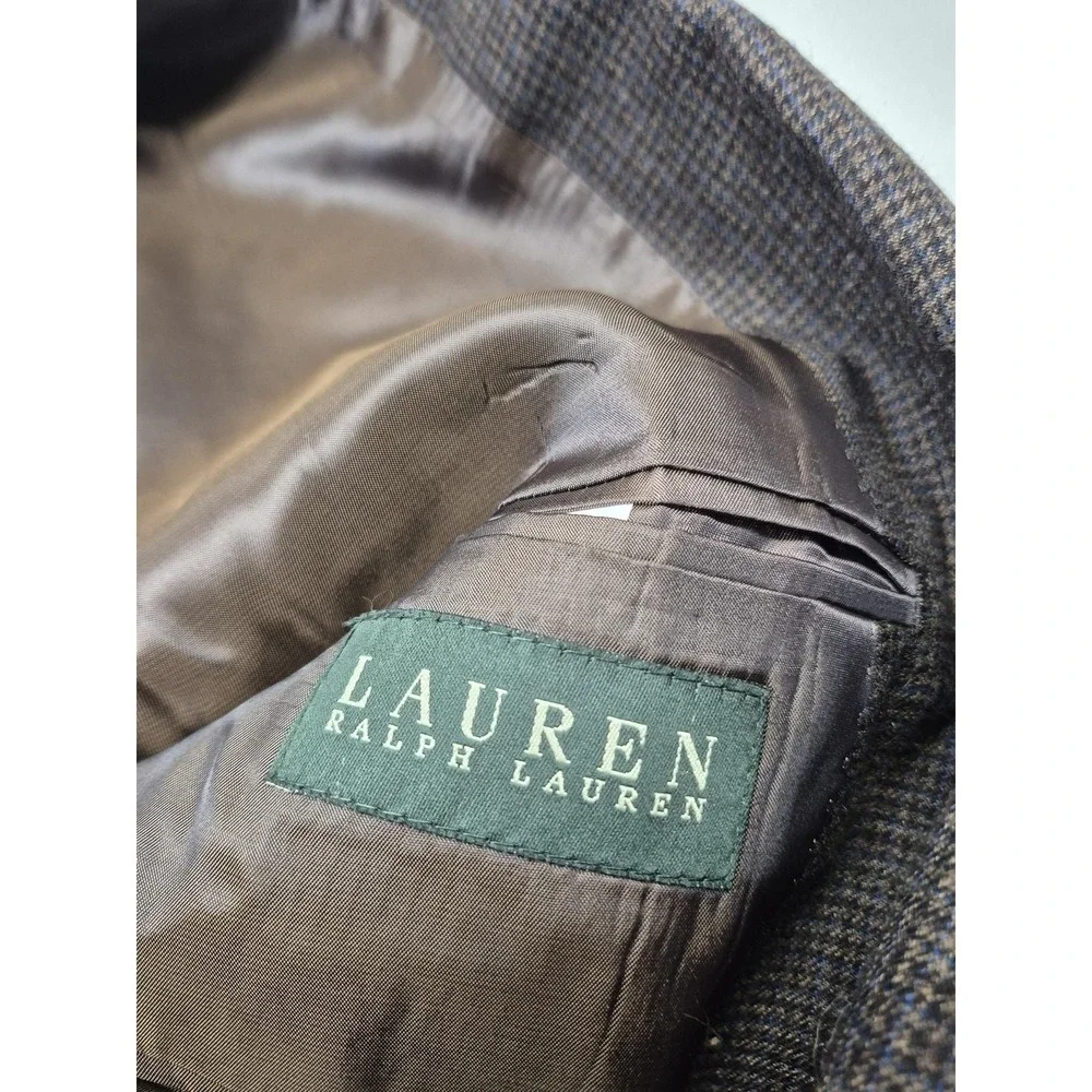 Lauren Ralph Lauren Blazer Mens 46R Brown Wool Houndstooth Tweed Sport Coat